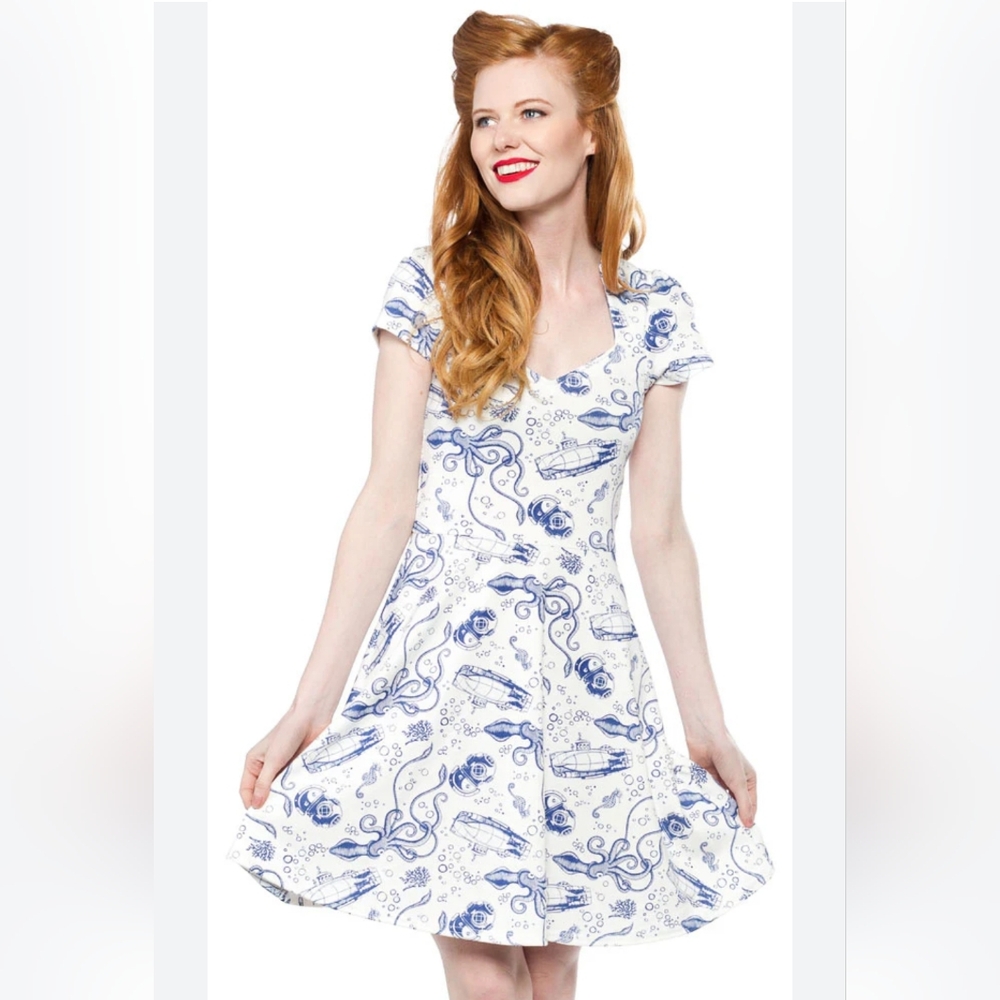 Blue and White Puff Sleeve Mini Sundress